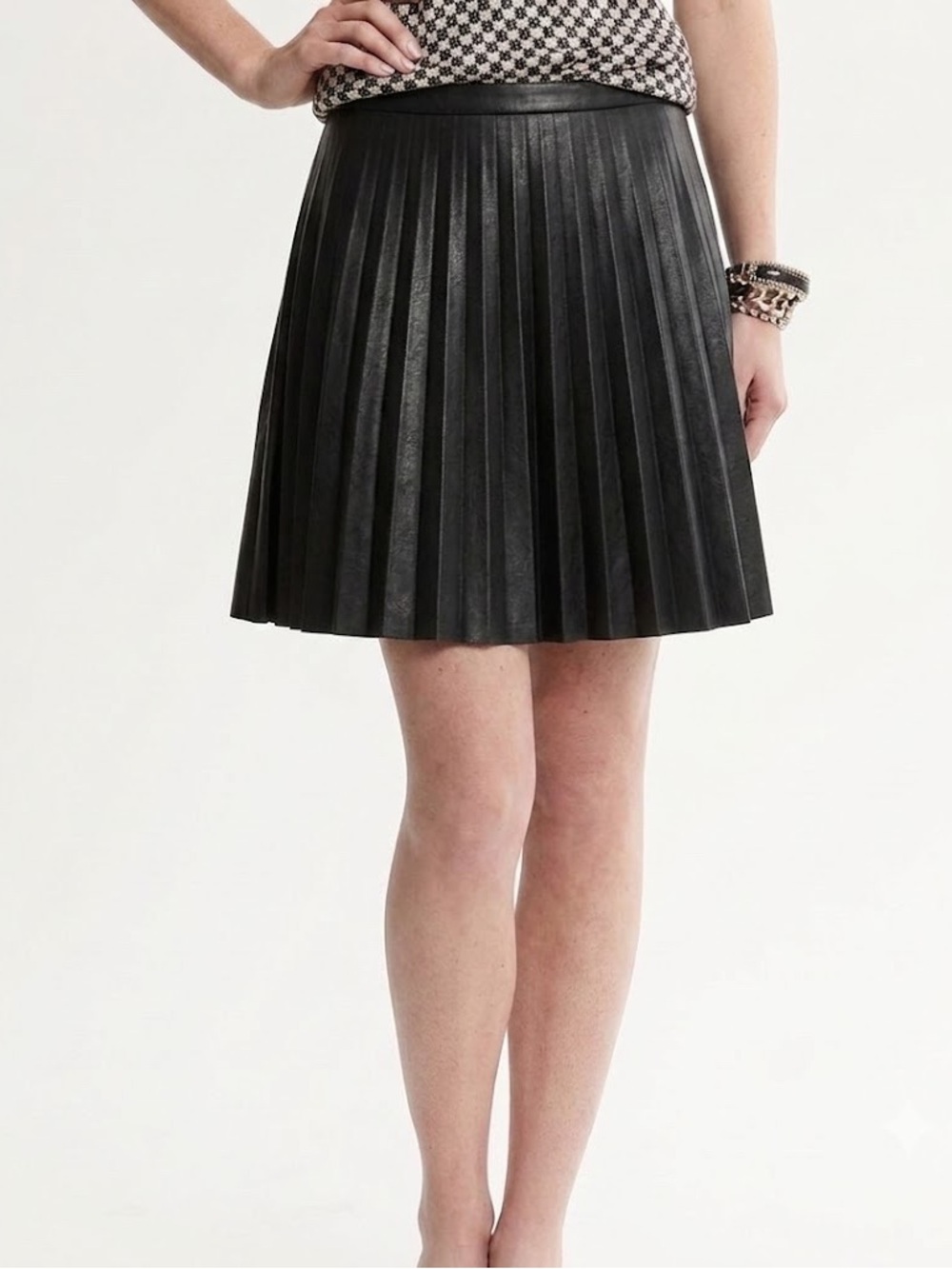 J.Crew, Black Faux-Leather Pleated Mini Skirt, 14